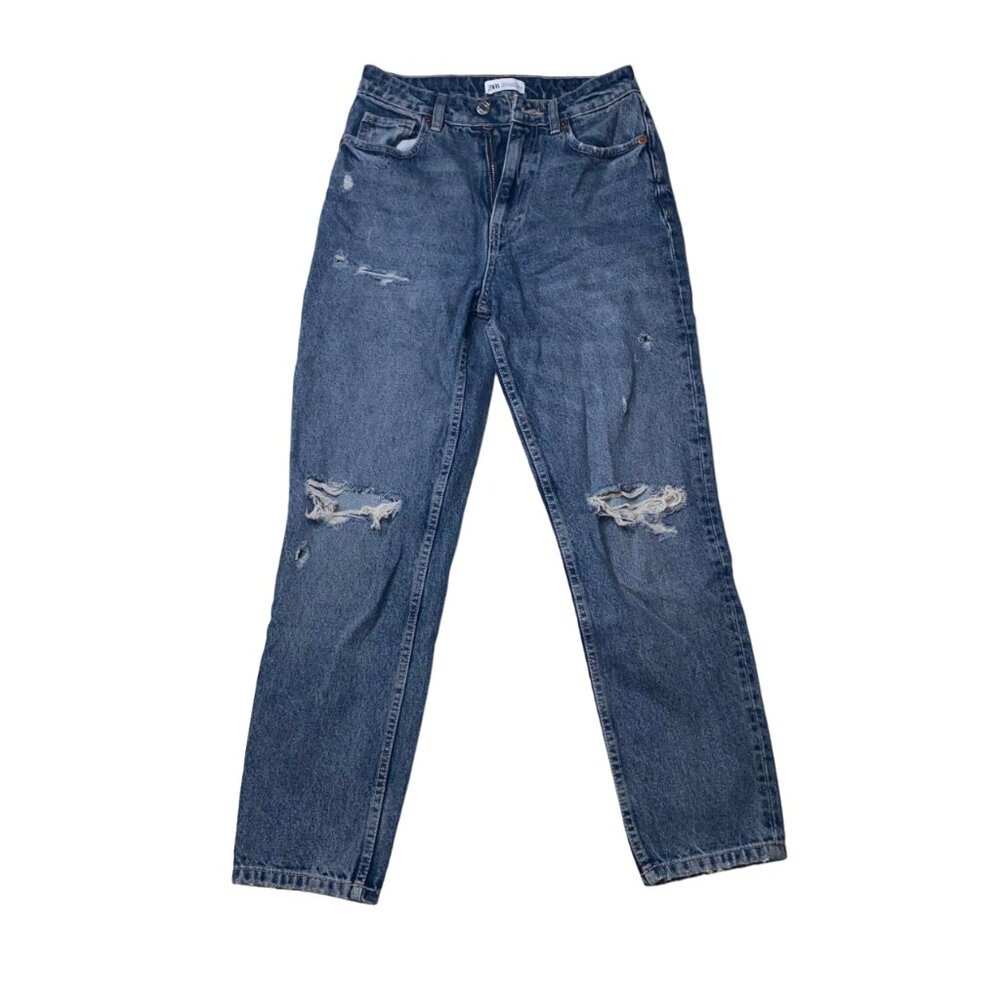 Zara Women's Mom Fit Distressed Jeans, size US 4